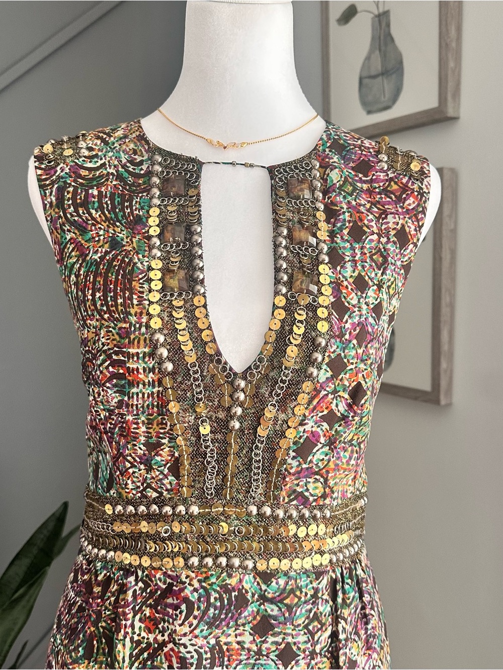 Nanette Lepore Vintage Embellished Multicolor Sleeveless Cocktail Dress - Picture 2 of 6